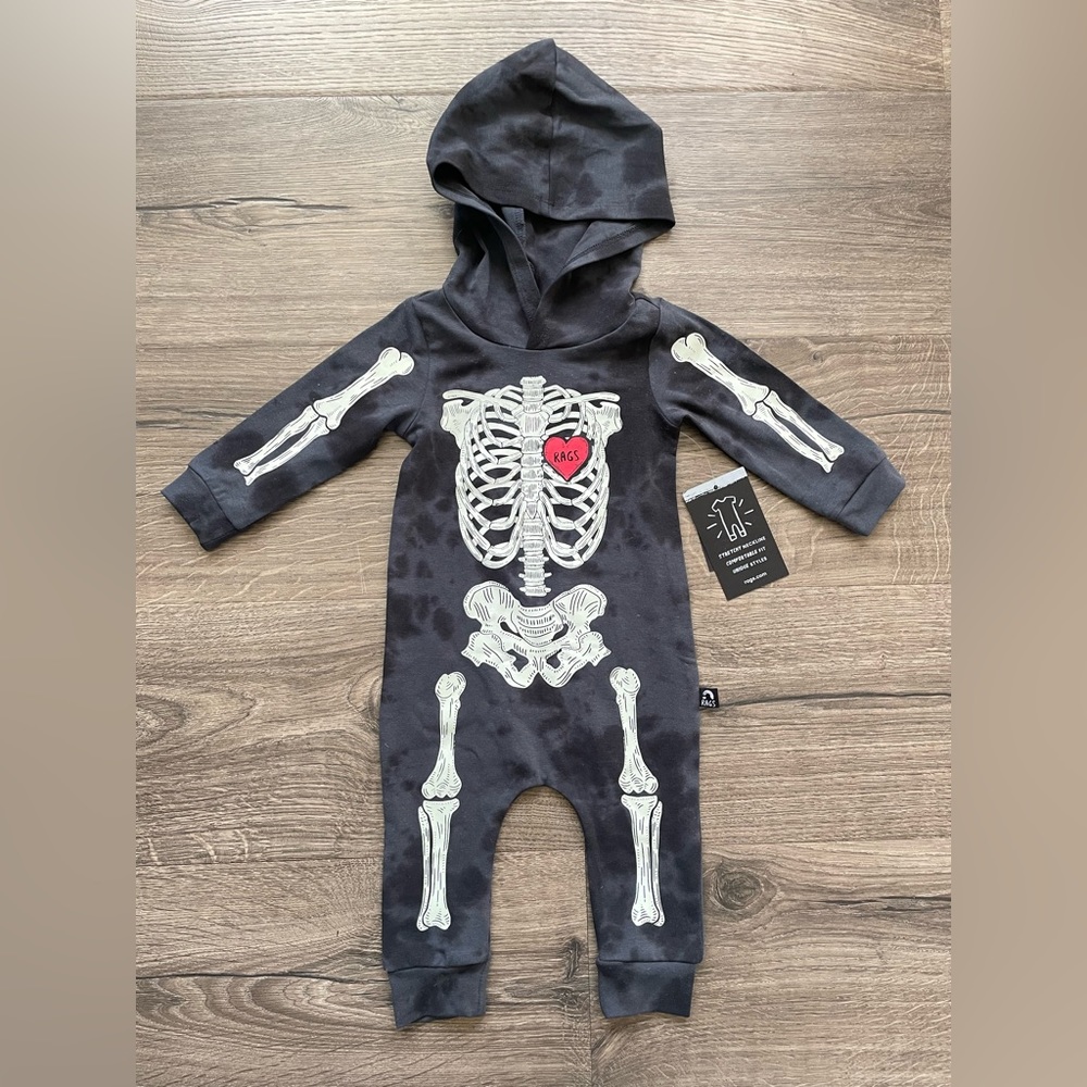 NWT Rags to Raches SKELLY Romper - 3-6M Glow-in-the-Dark